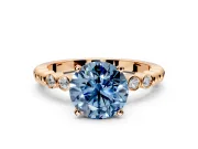 Solitaire Engagement Ring Setting for Fancy Blue Round Cut Center with Bezel-Dot Beaded Band and Prong Head in Rose Gold