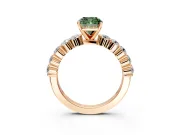 Shared-Prong Engagement Ring Setting for Fancy Green Cushion Cut Center with Graduated Accents and Prong Head in Rose Gold