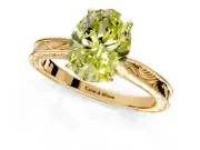 Solitaire Engagement Ring Setting for Fancy Yellow Oval Center with Engraved Milgrain Band and Prong Head in Yellow Gold