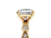 Solitaire Engagement Ring Setting for Princess Cut Center with Milgrain Bezel Accents and Prong Head in Yellow Gold