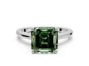 Solitaire Engagement Ring Setting for Fancy Green Asscher Cut Center with Narrow Cathedral Band and Prong Head in White Gold