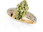 Solitaire Engagement Ring Setting for Fancy Yellow Marquise Center with Multi-Row Pave Accents and Basket Head in Yellow Gold