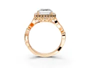 Halo Engagement Ring Setting for Asscher Cut Center with Leaf Motif Split Shank and Prong Head in Rose Gold