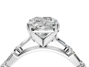 Baguette Engagement Ring Setting for Cushion Cut Center with Alternating Bar-Set Band and Prong Head in White Gold