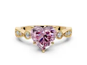 Solitaire Engagement Ring Setting for Fancy Pink Heart-Shaped Center with Milgrain Bezel Accents and Prong Head in Yellow Gold