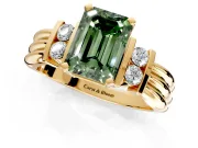 Solitaire Engagement Ring Setting for Fancy Green Emerald Cut Center with Grooved Bar Accent Band and Prong Head in Yellow Gold