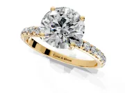 Solitaire Engagement Ring Setting for Round Cut Center with Micro Pave Band and Prong Head in Yellow Gold