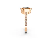 Halo Engagement Ring Setting for Round Cut Center with Milgrain Halo, Pave Band and Prong Head in Rose Gold