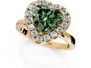 Halo Engagement Ring Setting for Fancy Green Heart-Shaped Center with Thin Plain Band and Prong Head in Yellow Gold