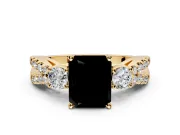 3 Stone Engagement Ring Setting for Fancy Black Radiant Cut Center with Pave Split Shank and Prong Head in Yellow Gold