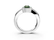 Halo Engagement Ring Setting for Fancy Green Emerald Cut Center with Wide Band, Inlaid Accent Row and Prong Head in Platinum