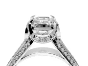 Solitaire Engagement Ring Setting for Emerald Cut Center with Accented Split Shank and Prong Head in Platinum