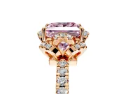 Halo Engagement Ring Setting for Fancy Pink Princess Cut Center with Openwork Halo, Pave Band and Prong Head in Rose Gold