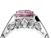 Cathedral Engagement Ring Setting for Fancy Pink Princess Cut Center with Antique-Style Pave Band and Prong Head in Platinum