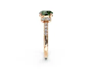 Paired Accent Engagement Ring Setting for Fancy Green Round Cut Center with Pave Band and Prong Head in Rose Gold