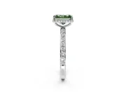 Hidden Halo Engagement Ring Setting for Fancy Green Radiant Cut Center with Pave Band and Prong Head in Sterling Silver