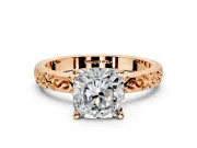 Solitaire Engagement Ring Setting for Cushion Cut Center with Scrollwork Band and Prong Head in Rose Gold