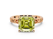 Solitaire Engagement Ring Setting for Fancy Yellow Asscher Cut Center with XO Engraved Band and Prong Head in Rose Gold