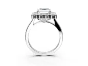 Cluster Halo Engagement Ring Setting for Asscher Cut Center with Milgrain Bezel Accents and Prong Head in Platinum