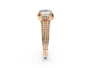 Solitaire Engagement Ring Setting for Asscher Cut Center with Accented Split Shank and Prong Head in Rose Gold