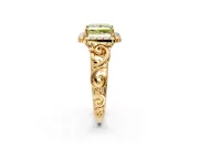 Halo Engagement Ring Setting for Fancy Yellow Princess Cut Center with Open Scroll Shoulders and Prong Head in Yellow Gold
