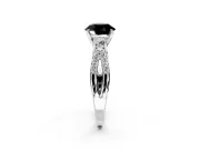 3 Stone Engagement Ring Setting for Fancy Black Round Cut Center with Pave Split Shank and Prong Head in Platinum