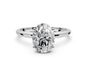 Hidden Halo Engagement Ring Setting for Oval Center with Thin Round-Wire Band and Prong Head in Platinum