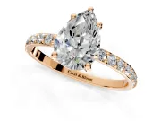 Solitaire Engagement Ring Setting for Pear-Shaped Center with Pave Accents and Prong Head in Rose Gold