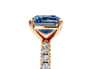Solitaire Engagement Ring Setting for Fancy Blue Asscher Cut Center with Fine Pave Band and Claw Prong Head in Rose Gold