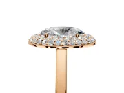 Halo Engagement Ring Setting for Oval Center with Plain Tapered Band and Prong Head in Rose Gold
