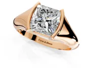 Tension Engagement Ring Setting for Princess Cut Center with Wide Tapered Band and Tension Head in Rose Gold