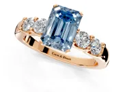 5 Stone Engagement Ring Setting for Fancy Blue Emerald Cut Center with Plain Band and Prong Head in Rose Gold