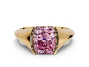 Tension Engagement Ring Setting for Fancy Pink Radiant Cut Center with Wide Tapered Band and Tension Head in Yellow Gold