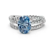 Solitaire Engagement Ring Setting for Fancy Blue Oval Center with Woven 3-Strand Pave Band and Prong Head in Platinum