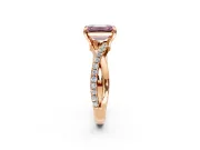 Solitaire Engagement Ring Setting for Fancy Pink Emerald Cut Center with Half-Pave Crossover Band and Prong Head in Rose Gold