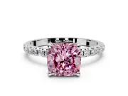 Solitaire Engagement Ring Setting for Fancy Pink Cushion Cut Center with Micro Pave Band and Prong Head in Platinum