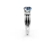Solitaire Engagement Ring Setting for Fancy Blue Round Cut Center with Grooved Bar Accent Band and Prong Head in Sterling Silver