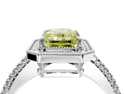 Milgrain Halo Engagement Ring Setting for Fancy Yellow Radiant Cut Center with Three-Sided Pave Band and Prong Head in Sterling Silver
