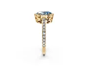 Accent Halo Engagement Ring Setting for Fancy Blue Oval Center with Full-Length Pave Band and Prong Head in Yellow Gold
