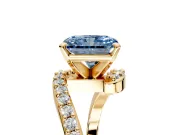 Solitaire Engagement Ring Setting for Fancy Blue Radiant Cut Center with Pave Bypass Swirl Band and Prong Head in Yellow Gold
