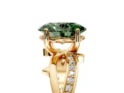 Solitaire Engagement Ring Setting for Fancy Green Oval Center with Pave and Plain Crossover Band and Prong Head in Yellow Gold