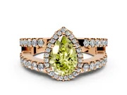 Halo Engagement Ring Setting for Fancy Yellow Pear-Shaped Center with Wide-Open Pave Split Shank and Prong Head in Rose Gold