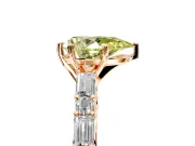 Baguette Engagement Ring Setting for Fancy Yellow Pear-Shaped Center with Alternating Bar-Set Band and Prong Head in Rose Gold