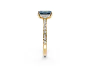 Solitaire Engagement Ring Setting for Fancy Blue Emerald Cut Center with Fine Pave Band and Prong Head in Yellow Gold