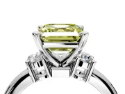 3 Stone Engagement Ring Setting for Fancy Yellow Asscher Cut Center with Wide Plain Band and Prong Head in Platinum