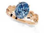 Leaf Engagement Ring Setting for Fancy Blue Oval Center with Milgrain Accent Band and Prong Head in Rose Gold