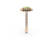 Pave Halo Engagement Ring Setting for Fancy Yellow Radiant Cut Center with Single Row Pave Band and Prong Head in Rose Gold