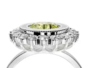 Halo Engagement Ring Setting for Fancy Yellow Round Cut Center with Milgrain Bezel Rim, Plain Band and Prong Head in White Gold