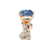 Solitaire Engagement Ring Setting for Fancy Blue Cushion Cut Center with Bar-Station Pave Twist and Prong Head in Rose Gold