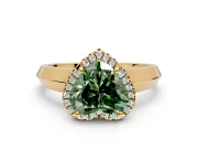 Halo Engagement Ring Setting for Fancy Green Heart-Shaped Center with Knife Ridge Cathedral Band and Prong Head in Yellow Gold